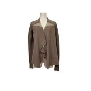 Tahari Drape Front Suede and Sweater Cardigan Taupe - XS